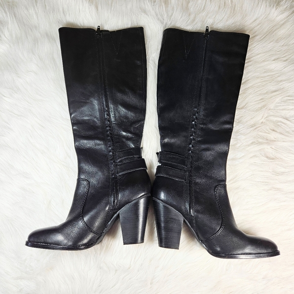 Gianni Bini Black Leather Knee High Boots Block Heel Size 8.5 M - Picture 2 of 12